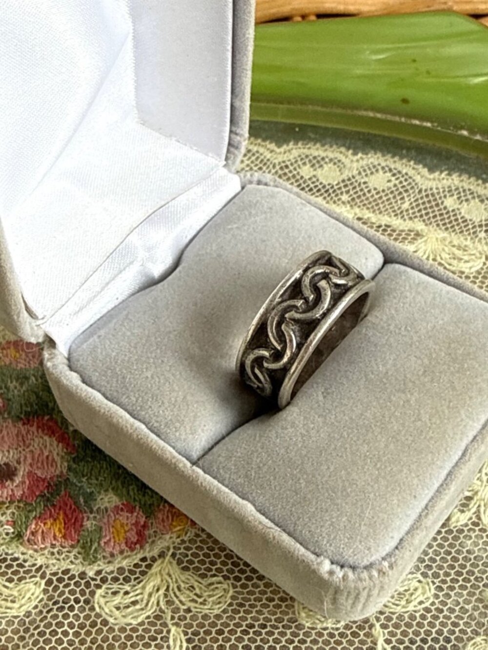 Vintage 60s Mexico Sterling Ring Band With Wave Pattern Size 6 3/4